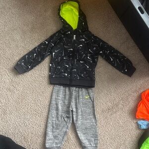 Nike Black and Gray Hoodie Set with Neon Accents